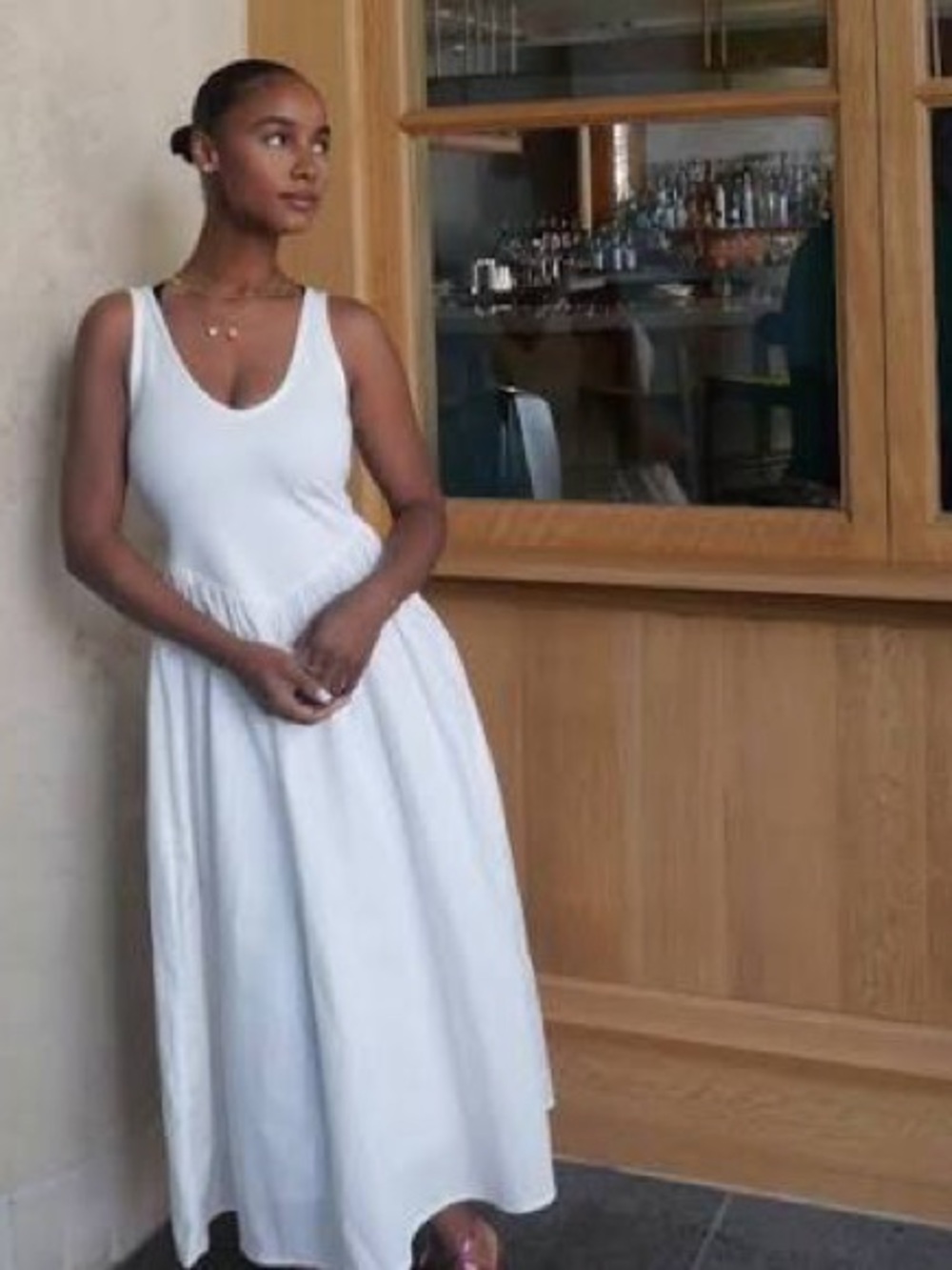 Marcella Emmy Mixed Media Midi Dress White Large NWT